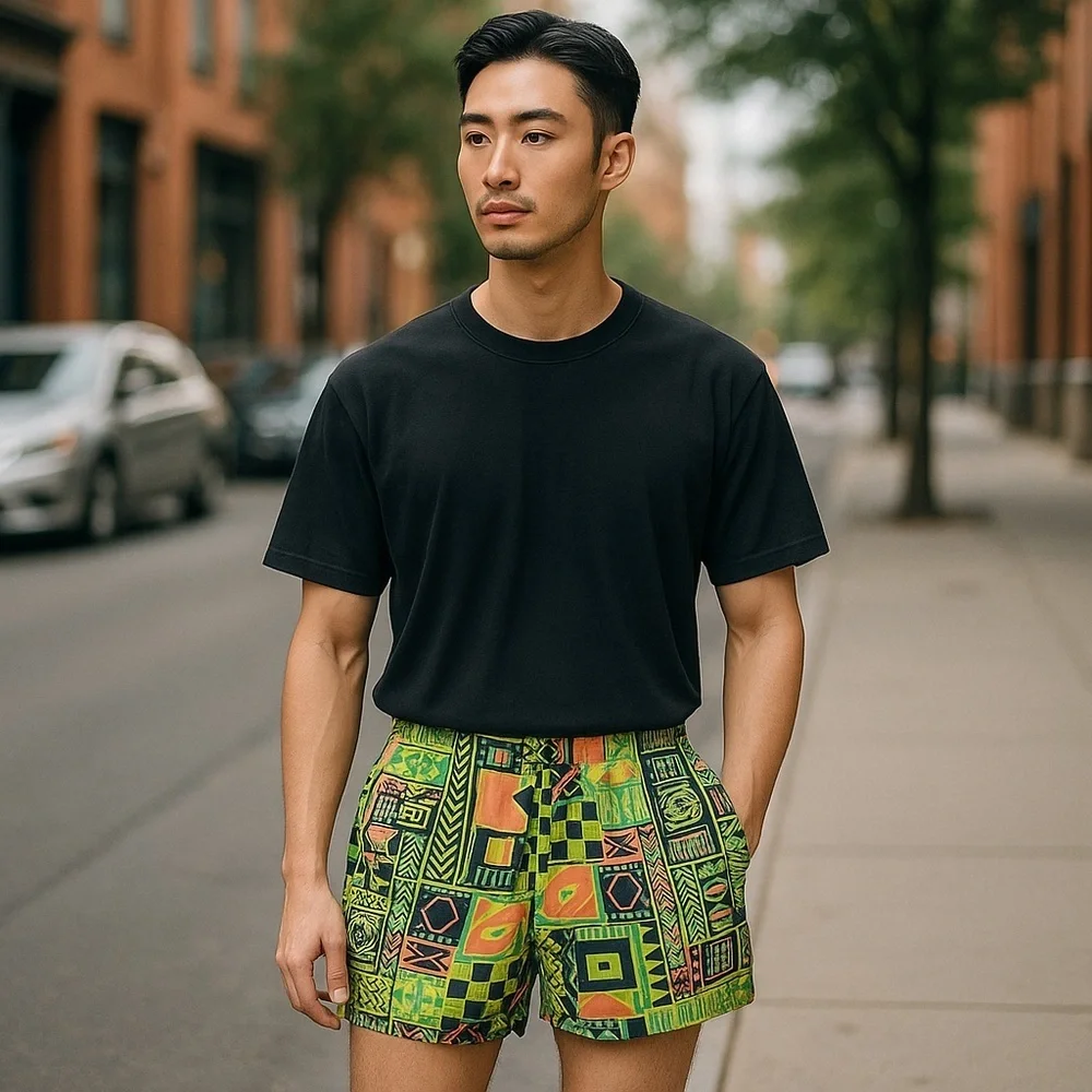 Vintage Green Tropical Swim Trunks